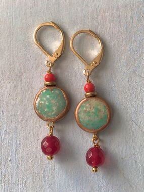 Sale Turquoise Garnet Gold Edge Sundance Charm Earrings